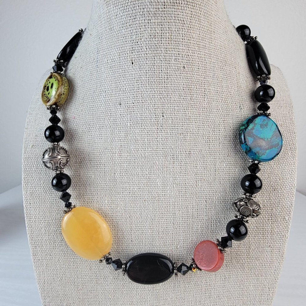Multicolor Chunky Gemstone Statement Necklace 18 … - image 1